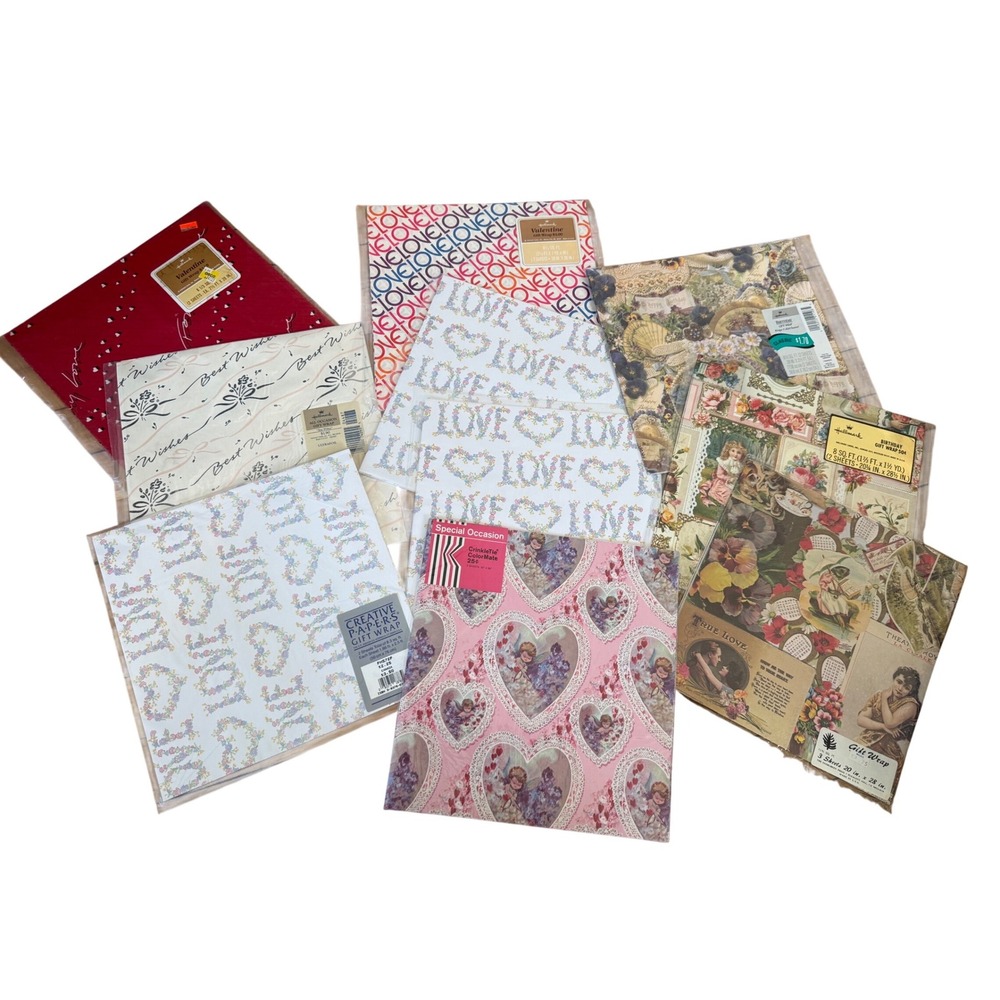 Vintage Valentines Day gift wrap paper bundle Kitchy retro decor crafts